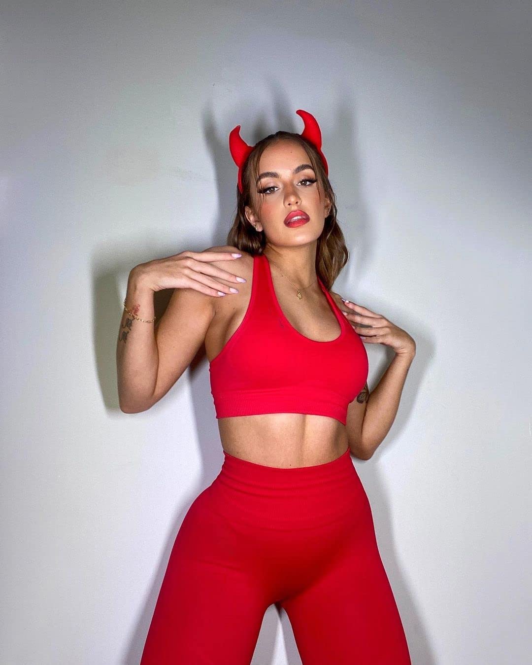 Beaufident Workout Sets for Women Active 2 Piece Seamless Matching High Waist Yoga Set Gym Outfits Candy Red