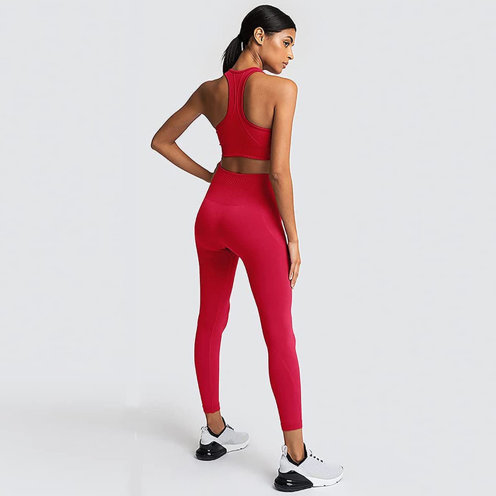 Beaufident Workout Sets for Women Active 2 Piece Seamless Matching High Waist Yoga Set Gym Outfits Candy Red