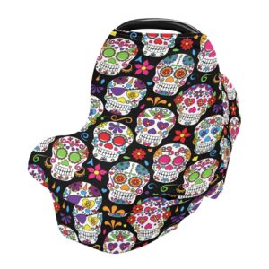 nursing cover breastfeeding scarf day of dead sugar skull- baby car seat covers, infant stroller cover, carseat canopy(m)