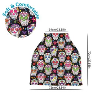 Nursing Cover Breastfeeding Scarf Day of Dead Sugar Skull- Baby Car Seat Covers, Infant Stroller Cover, Carseat Canopy(m)