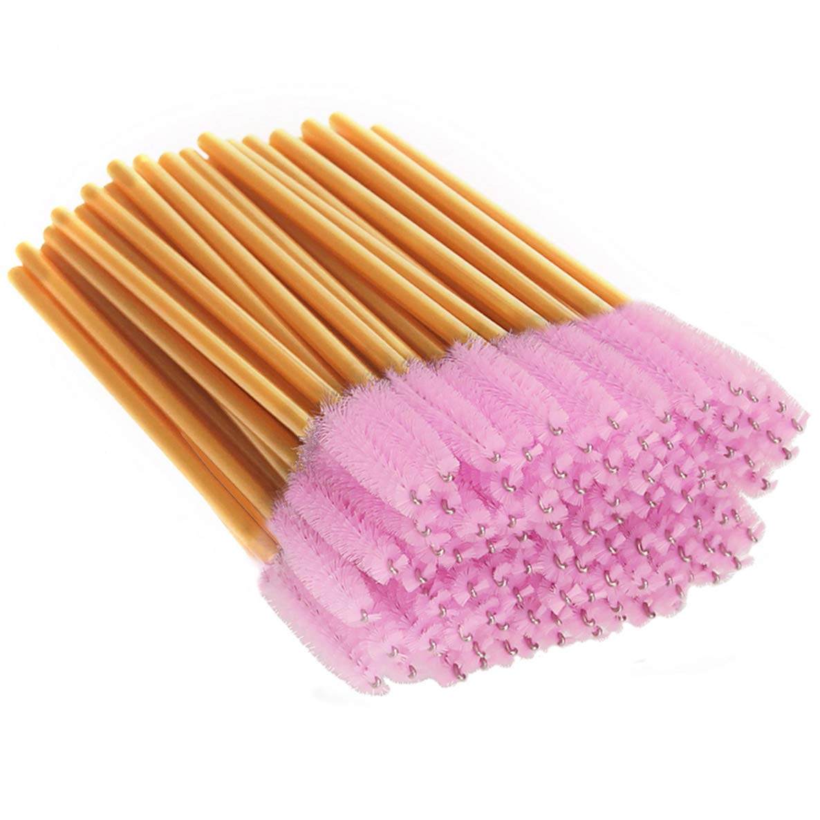 XVbond 100 PCS Disposable Eyelash Mascara Brushes Mascara Wands Applicator Eyebrow Brush, Eyelash Applicator Brush Makeup Applicators Kit (Golden-Pink)