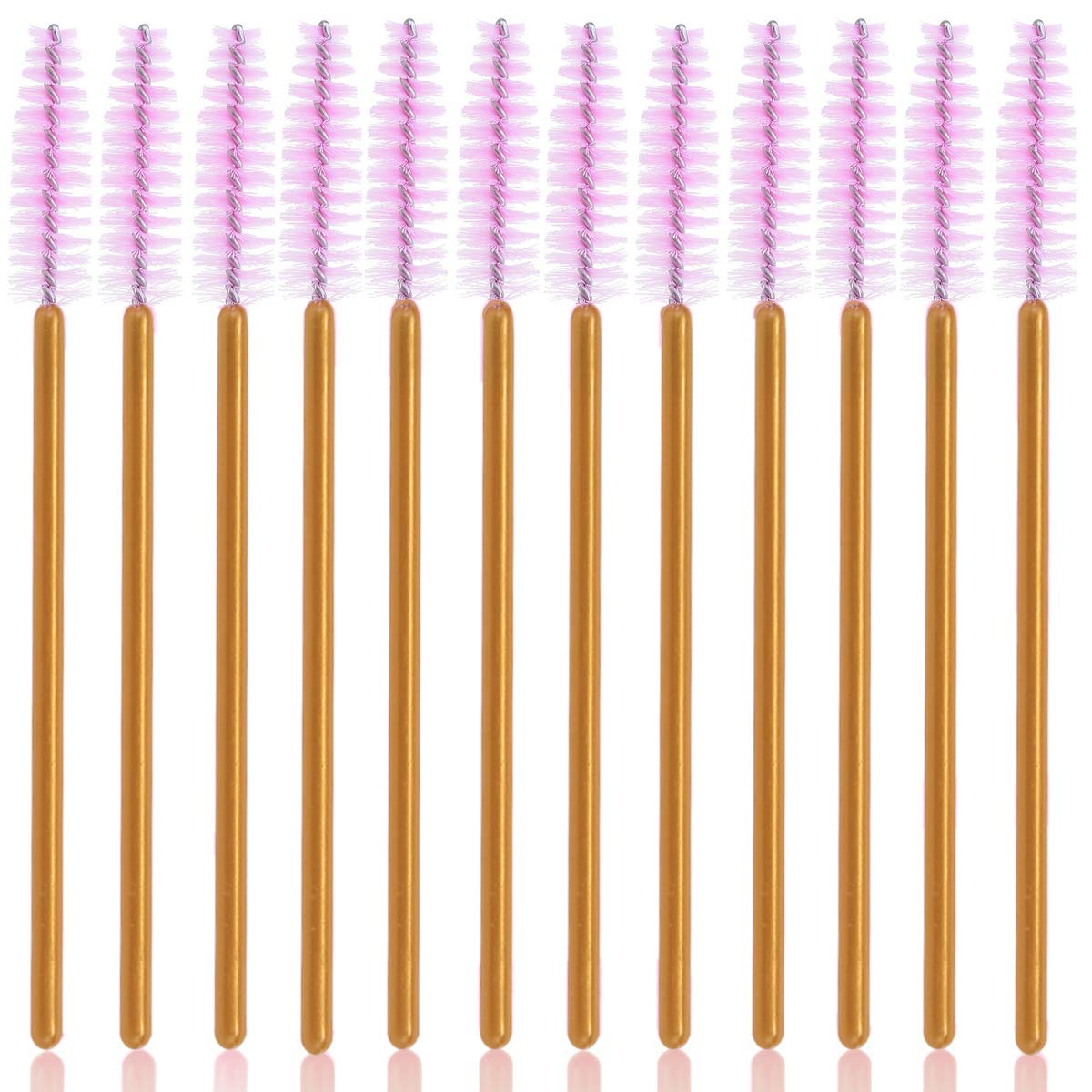 XVbond 100 PCS Disposable Eyelash Mascara Brushes Mascara Wands Applicator Eyebrow Brush, Eyelash Applicator Brush Makeup Applicators Kit (Golden-Pink)