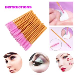 XVbond 100 PCS Disposable Eyelash Mascara Brushes Mascara Wands Applicator Eyebrow Brush, Eyelash Applicator Brush Makeup Applicators Kit (Golden-Pink)