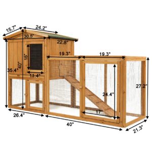 Ogrmar Chicken Coop Large Wooden Outdoor Bunny Rabbit Hutch Hen Cage with Ventilation Door, Removable Tray & Ramp Garden Backyard Pet House Chicken Nesting Box