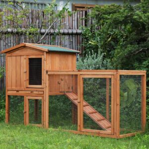 Ogrmar Chicken Coop Large Wooden Outdoor Bunny Rabbit Hutch Hen Cage with Ventilation Door, Removable Tray & Ramp Garden Backyard Pet House Chicken Nesting Box