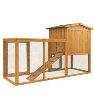 Ogrmar Chicken Coop Large Wooden Outdoor Bunny Rabbit Hutch Hen Cage with Ventilation Door, Removable Tray & Ramp Garden Backyard Pet House Chicken Nesting Box