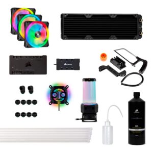 corsair hydro x series xh305i hardline water cooling kit with/incl xc7 cpu water block, xr5 360mm radiator, xd5 pump res and icue ql120 rgb fans