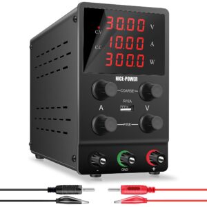 nice-power dc power supply variable: 30v 10a adjustable switching regulated high precision 4-digits led display 5v/2a usb port test lead output & input power cord bench lab power supplies