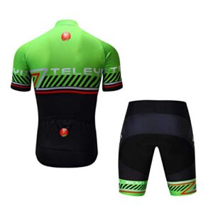 Men Cycling Jersey Short Sleeve Set USA Bike Shirt Reflective,Quick Dry+5D Padded Shorts S-3XL