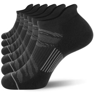 fitrell 6 pack men's ankle running socks low cut cushioned athletic sports socks, shoe size 12-15, black+gray