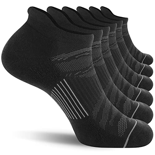 FITRELL 6 Pack Men's Ankle Running Socks Low Cut Cushioned Athletic Sports Socks, Shoe Size 12-15, Black+Gray