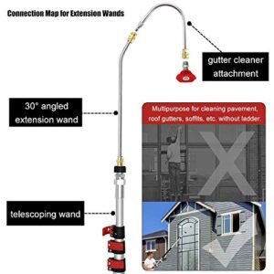 Buyplus Telescoping Pressure Washer Wand, 24 Feet Telescopic Lance with 2 Extension Wands, 1 adapters, 5 Spray Nozzle Tips and Support Belt, 4200 PSI Max Pressure