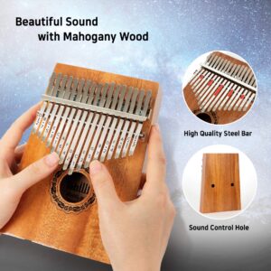 Tehillim Kalimba 17 Keys Thumb Piano with Hard Case, Study Instruction and Tunning Hammer, Portable Mibra Sanza African Wood Finger Piano, Gift for Kids Adult Beginners Professional (Mahogany wood)