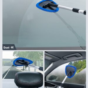 AstroAI Windshield Cleaning Tool, Car Window Cleaner Windshield Cleaner with 8 Reusable and Washable Microfiber Pads and Extendable Handle Auto Inside Glass Wiper Kit, Blue, 2 Pack