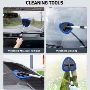 AstroAI Windshield Cleaning Tool, Car Window Cleaner Windshield Cleaner with 8 Reusable and Washable Microfiber Pads and Extendable Handle Auto Inside Glass Wiper Kit, Blue, 2 Pack