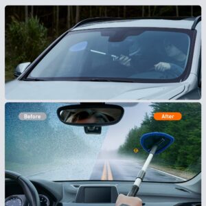 AstroAI Windshield Cleaning Tool, Car Window Cleaner Windshield Cleaner with 8 Reusable and Washable Microfiber Pads and Extendable Handle Auto Inside Glass Wiper Kit, Blue, 2 Pack