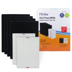 flintar hpa200 h13 true hepa replacement filter a/r combo pack, compatible with honeywell air purifier hpa200 series, (2) h13 true hepa filter r + (4) pre-cut activated carbon pre-filter a