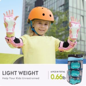 OutdoorMaster Kids/Youth Protective Gear - Knee Pads Elbow Pads Wrist Guard 6-in-1 Set for Bike, Roller Skating, Skateboard, Inline Skating, Hover Board,Penny Board - Aqua Squad - S