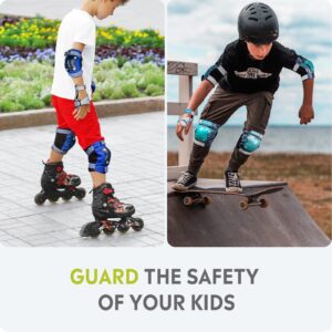 OutdoorMaster Kids/Youth Protective Gear - Knee Pads Elbow Pads Wrist Guard 6-in-1 Set for Bike, Roller Skating, Skateboard, Inline Skating, Hover Board,Penny Board - Aqua Squad - S