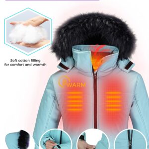 Skieer Women's Ski Jacket Waterproof Windproof Snowboard Coat with Removable Faux Fur Hood(Blue,Small)