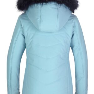 Skieer Women's Ski Jacket Waterproof Windproof Snowboard Coat with Removable Faux Fur Hood(Blue,Small)