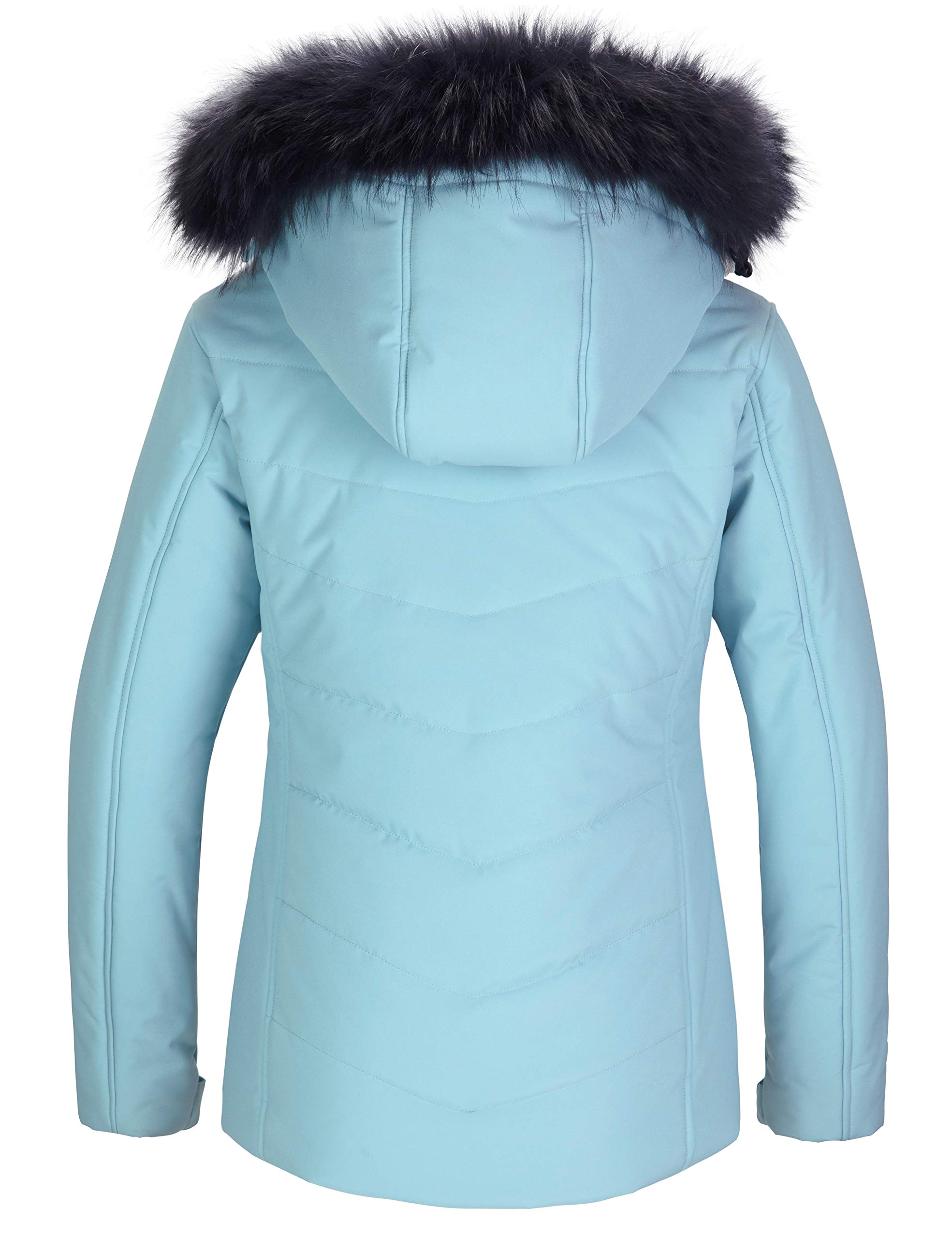 Skieer Women's Ski Jacket Waterproof Windproof Snowboard Coat with Removable Faux Fur Hood(Blue,Small)