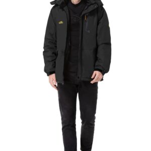 EQUICK Men's Waterproof Ski Jacket Fleece Windproof Mountain Winter Snow Jacket Warm Outdoor Sports Rain Coat with Hooded U220WCFY028,Black,M