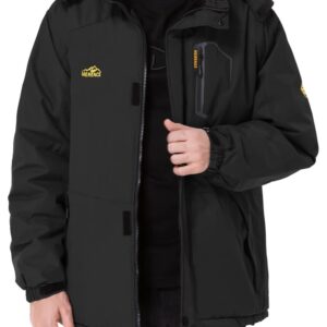 EQUICK Men's Waterproof Ski Jacket Fleece Windproof Mountain Winter Snow Jacket Warm Outdoor Sports Rain Coat with Hooded U220WCFY028,Black,M