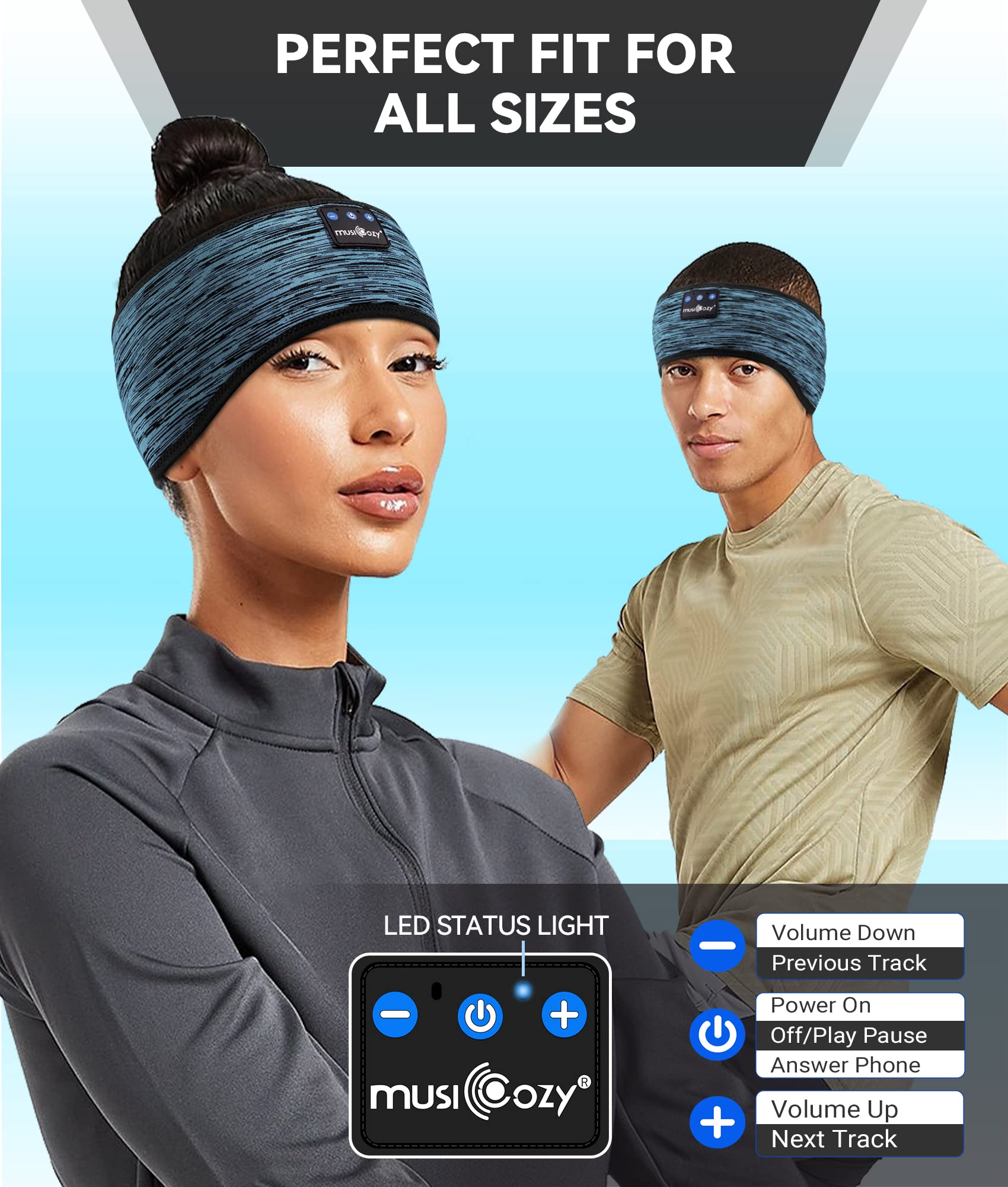 MUSICOZY Sleep Headphones Bluetooth 5.2 Headband, Wireless Music Sleeping Mask Headphones Earbuds Earphones Sweatproof for Women Mom Sports Workout Running Jogging Yoga Cool Gadgets Unique Gifts