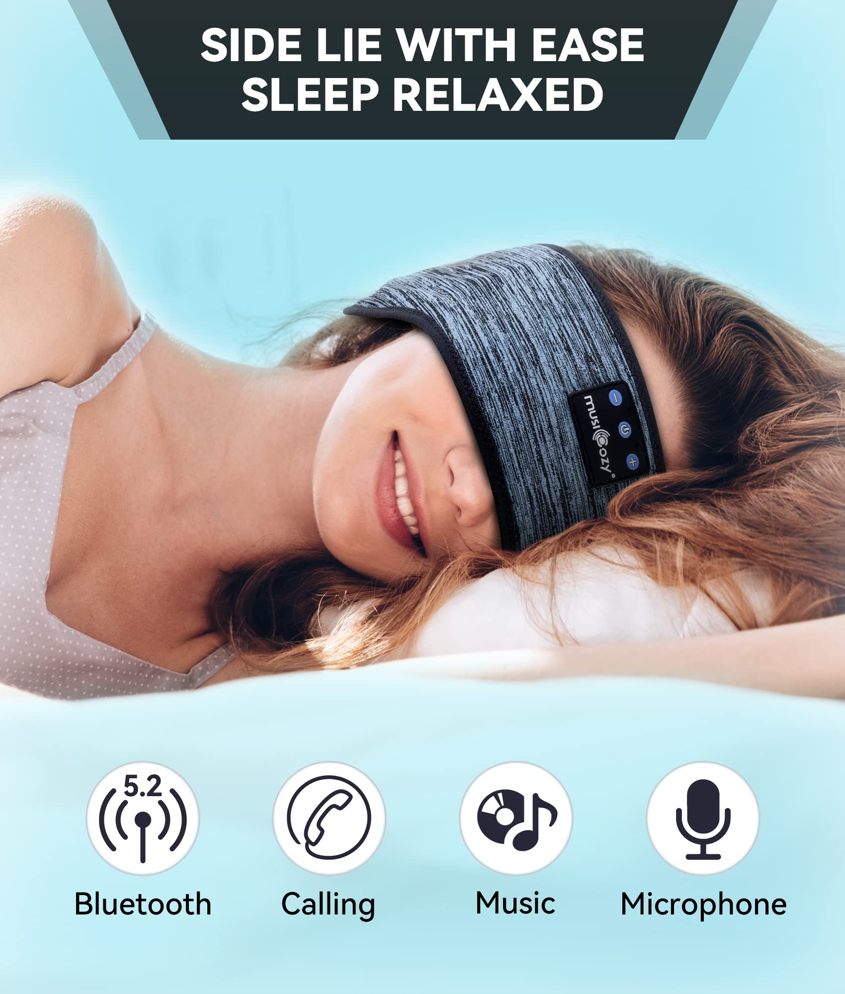 MUSICOZY Sleep Headphones Bluetooth 5.2 Headband, Wireless Music Sleeping Mask Headphones Earbuds Earphones Sweatproof for Women Mom Sports Workout Running Jogging Yoga Cool Gadgets Unique Gifts