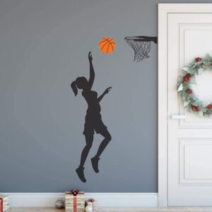 DNVEN Basketball Player Wall Decals Girl Basketball Wall Stickers Girls Basketball Decorations Basketball Murals Vinyl Removable Self Adhesive Wallpaper for Girls Rooms 13 x 41 inches