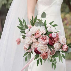 Ling's Moment Artificial Flowers Silk Austin Roses Silk Flowers Artificial Roses w/Stem for Wedding Bouquets Centerpieces Party Home Decoration