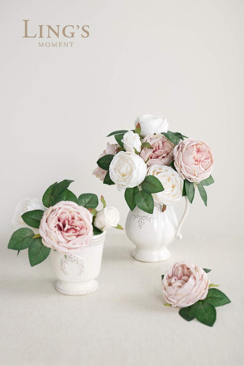 Ling's Moment Artificial Flowers Silk Austin Roses Silk Flowers Artificial Roses w/Stem for Wedding Bouquets Centerpieces Party Home Decoration