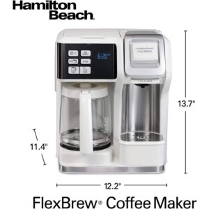 Hamilton Beach 49947 FlexBrew 2 Way Coffee Maker Single-Serve or 12 Cup Pot, White Bundle with 1 YR CPS Protection Pack, 3x Single-Serve Cups, Milk Frothing Pitcher, 2x Reusable 16oz To Go Mug