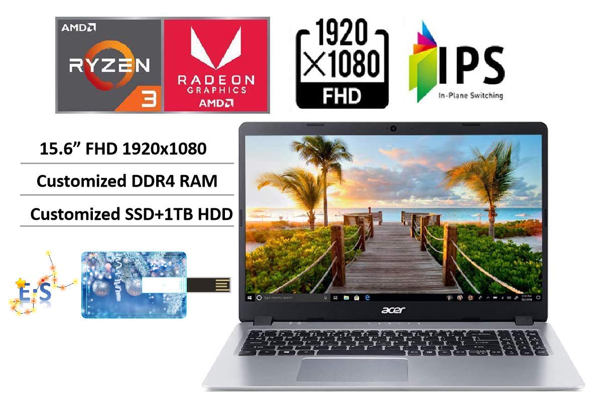 Acer 2021 Newest Aspire 5 15.6" FHD 1080P Laptop Computer AMD Ryzen 3 3200U (Beat i5-7200u) 16GB RAM 512GB SSD+1TB HDD Backlit KB Fingerprint WiFi6 Bluetooth HDMI Windows 10 with E.S32GB USB Card