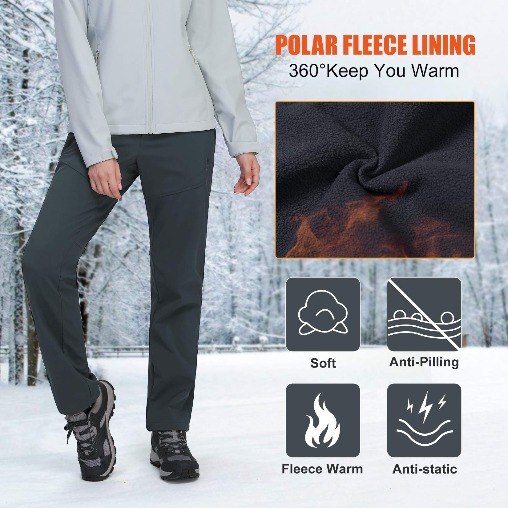 CAMELSPORTS Women’s Fleece Lined Hiking Pants Waterproof Warm Softshell Pants Windproof Snow Ski Cargo Pants for Outdoor