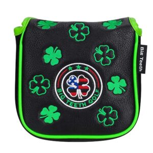 big teeth lucky clover mallet putter cover magnetic, putter covers for golf clubs mallet, putter headcover mallet funny fit taylormade scotty cameron large square putter head