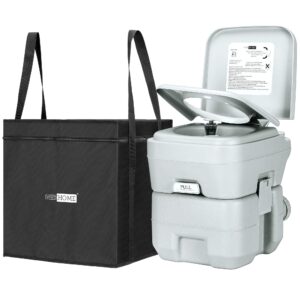 vivohome 5.3 gallon waste tank portable indoor outdoor toilet compact double-outlet anti-leak seal ring commode with travel bag sprinkling bottle and cleaning brush for camping rv boating fishing