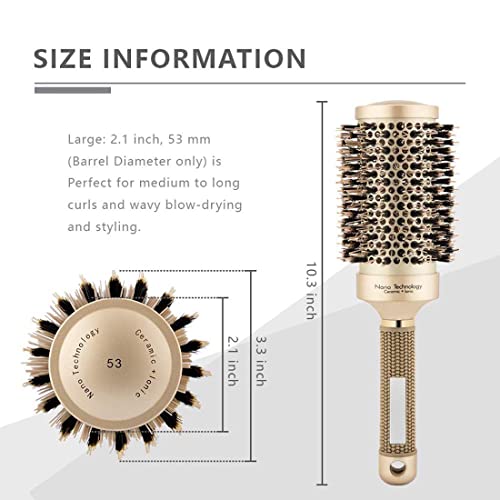 Round Brush for Blow Drying, Hair Brush With Boar Bristle, Nano Thermal Ceramic Barrel Ionic Tech Hair Brush, for Styling,Curling and Straightening