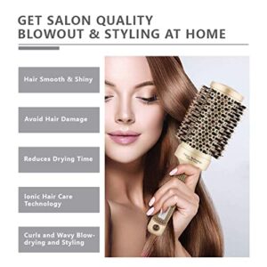 Round Brush for Blow Drying, Hair Brush With Boar Bristle, Nano Thermal Ceramic Barrel Ionic Tech Hair Brush, for Styling,Curling and Straightening