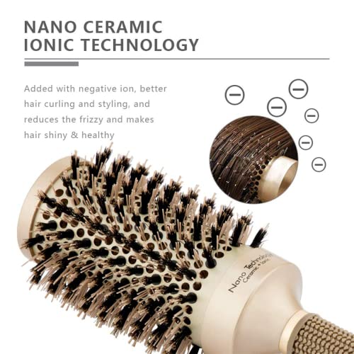 Round Brush for Blow Drying, Hair Brush With Boar Bristle, Nano Thermal Ceramic Barrel Ionic Tech Hair Brush, for Styling,Curling and Straightening