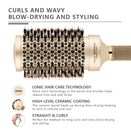 Round Brush for Blow Drying, Hair Brush With Boar Bristle, Nano Thermal Ceramic Barrel Ionic Tech Hair Brush, for Styling,Curling and Straightening