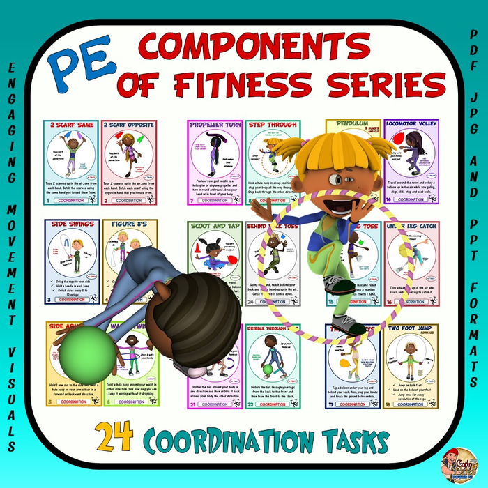 PE Component of Fitness Task Cards: 24 Coordination Movements