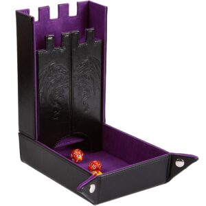 Forged Dice Co. Draco Castle Foldable Dice Tray and Dice Tower - Foldable DND Dice Tray and Dice Rolling Tray Tower - Perfect for Dungeons and Dragons RPG and Tabletop Gaming - Purple