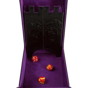 Forged Dice Co. Draco Castle Foldable Dice Tray and Dice Tower - Foldable DND Dice Tray and Dice Rolling Tray Tower - Perfect for Dungeons and Dragons RPG and Tabletop Gaming - Purple