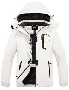 skieer women's waterproof ski jacket winter parka with detachable hood white m