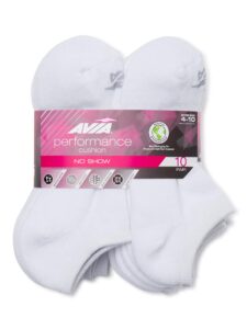 avia performance womens’ no show cushion socks (10-pair packs, sock size 9-11; fits shoe size 4-10) (white)
