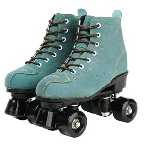 xudrez cowhide roller skates for women and men high-top shoes double-row design,adjustable classic premium roller skates (blue,9)
