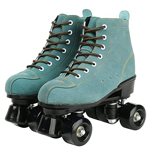 XUDREZ Cowhide Roller Skates for Women and Men High-Top Shoes Double-Row Design,Adjustable Classic Premium Roller Skates (Blue,9)