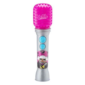 ekids lol surprise omg remix toy microphone for kids with built in music and flashing lights, musical toy designed for fans of lol surprise toys for girls pink small